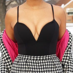 Boohoo Structured Deep Cut Bodysuit